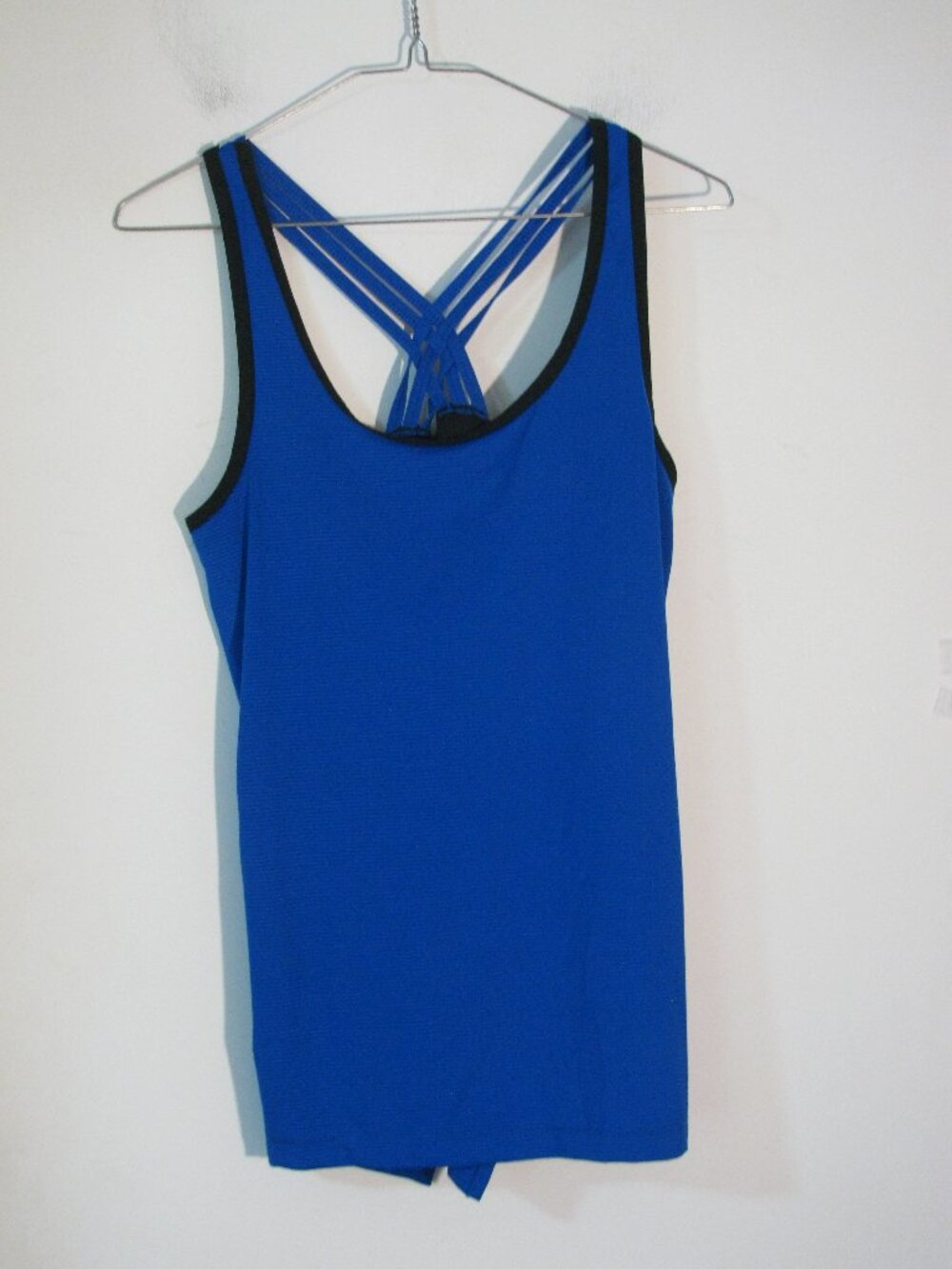 Be Inspired Workout Tank Medium Blue & Black Stretch Strappy Back